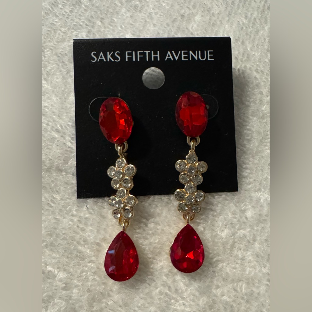 Saks 5th Avenue Faux Ruby & Diamond Flower Gold-Tone Post Long Dangle Earrings